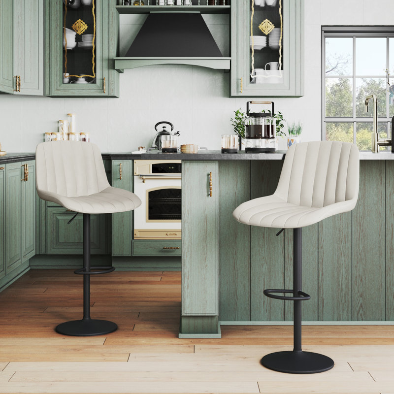 Adjustable Height Counter Stool with Metal Frame, Ivory