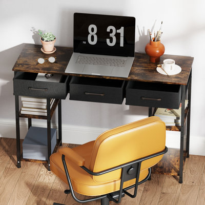 Petit bureau d'ordinateur 47 po, bureau d'écriture avec tiroirs en tissu, table d'étude avec tablettes réglables