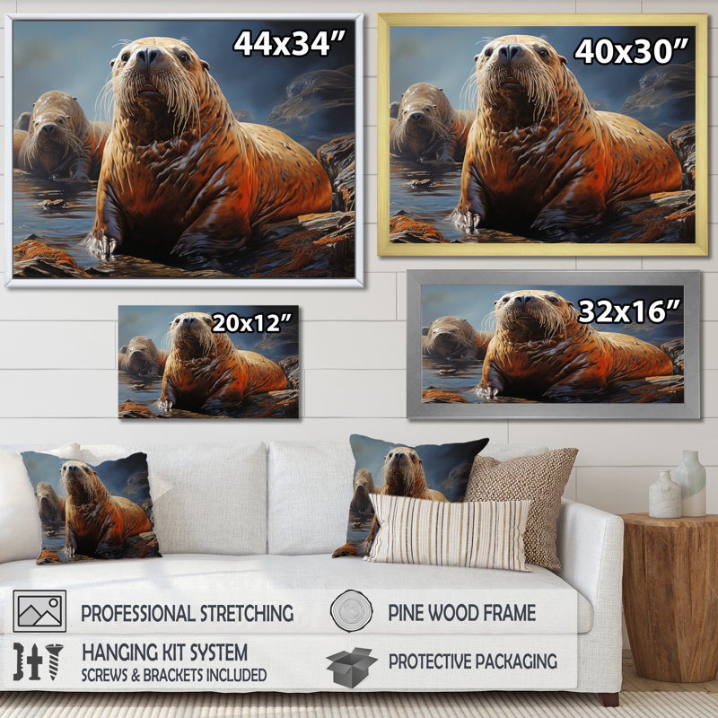 Morse du garde côtier III sur toile, Cadre doré à une seule photo, H 30 po x l 40 po x P 1,5 po