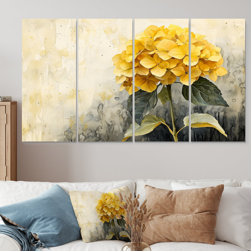 Jaune hydrangée jaune III - Art mural hortensia - Art mural traditionnel, H 28 po x l 48 po, 4