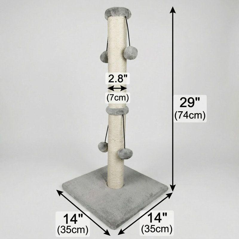 Grattoir pour chat 29 pouces, grattoir en corde de sisal naturel avec 4 boules de jouet suspendues pour grands chats, gris