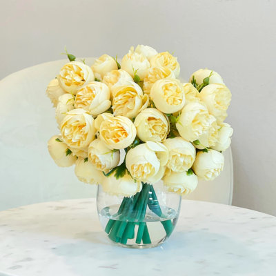 Silk Peonies Arrangement In Glass Vase