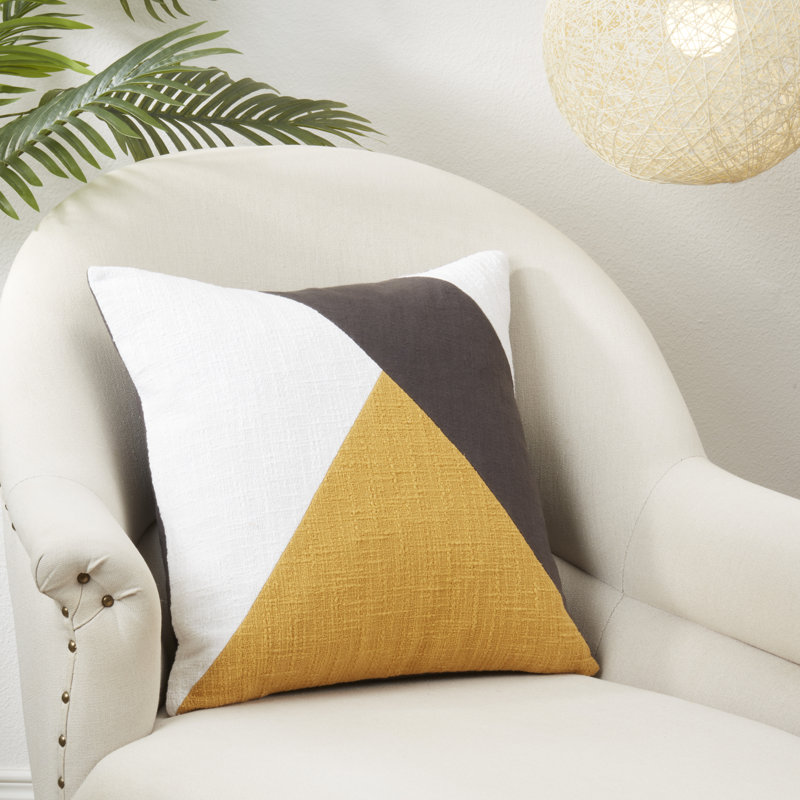Housse de coussin en coton à motif géométrique Collection Geo Block, Moutarde