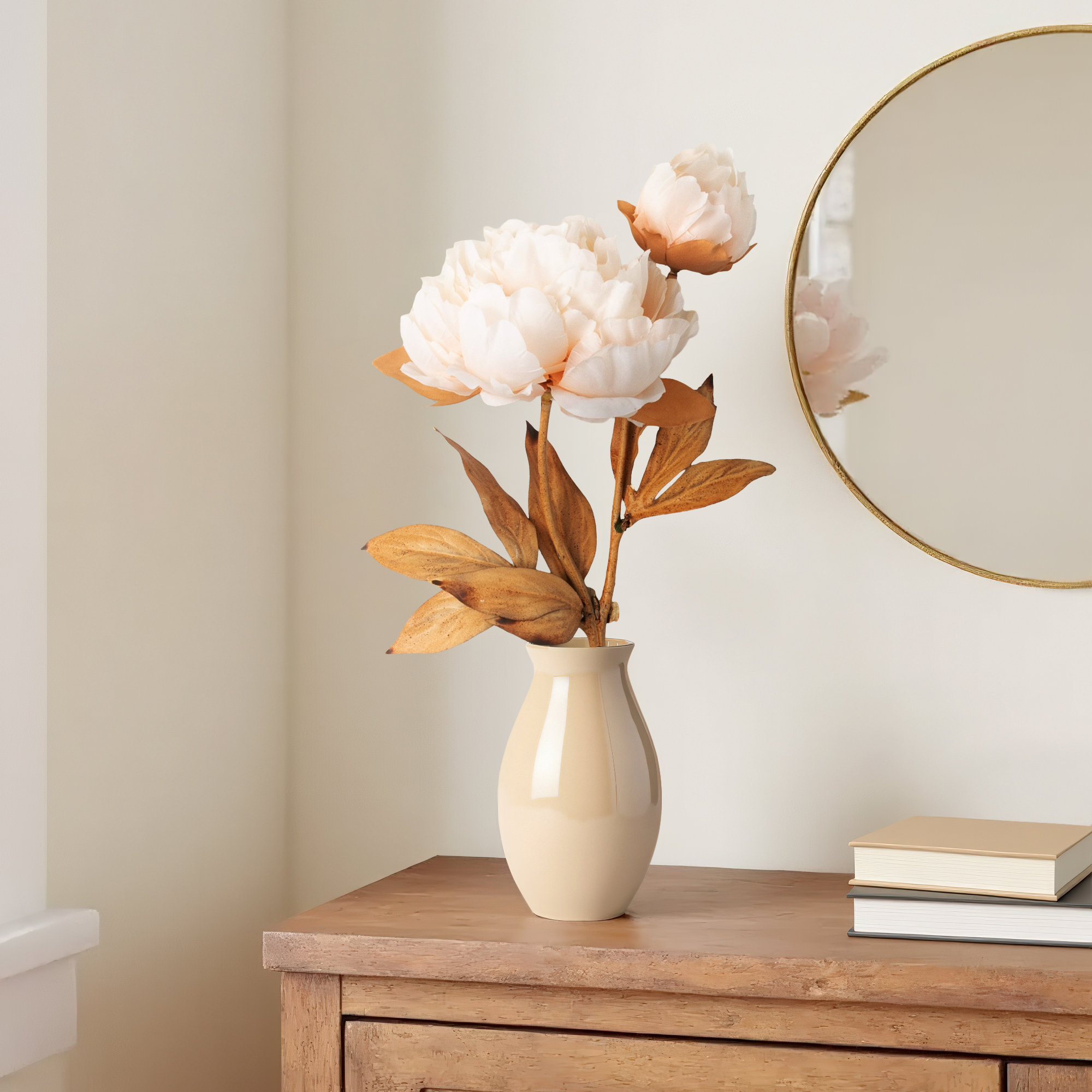 Nod To Nature Classic Blooming Peonies, 22" H x 6" W x 3.25" D, Cream