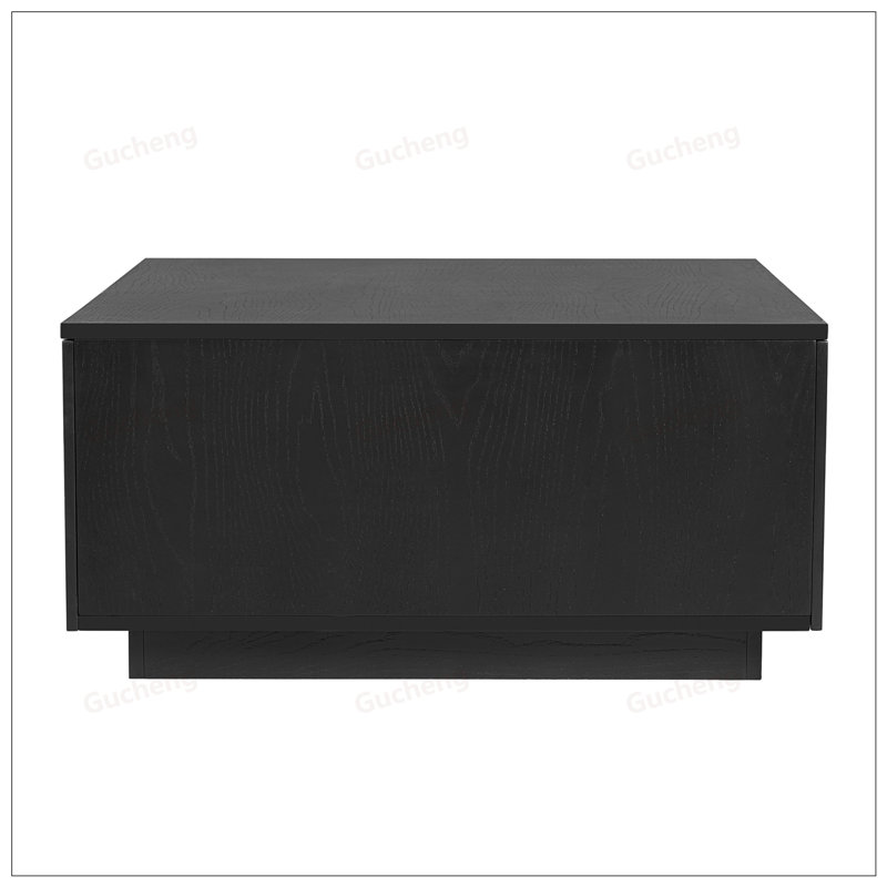 Table basse 33,25 pouces carrée avec 4 tiroirs spacieux pour un rangement généreux et une esthétique classique, Noir
