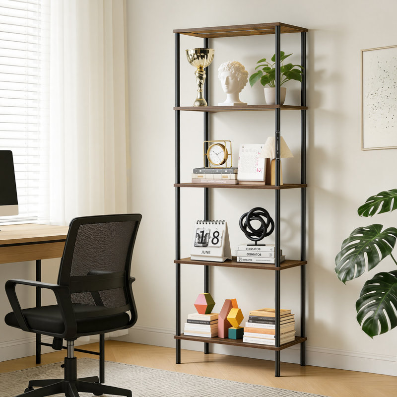5-Tier Ironck Bookshelf with LED Lights, Touch & Remote Control, 3 Color Temperature, Black/Brown