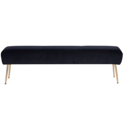 Byrdhill 48" Velvet Upholstered Bench with Tufted Seat & Gold Metal Legs – Modern Entryway & End of Bed Bench