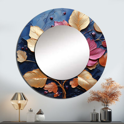Gold And Leaves Charm In Winter I - Leaves Round Mirror Wall Decor_MTMIR114778