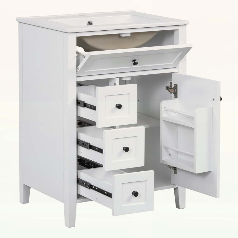 Meuble-lavabo moderne avec lavabo, 3 tiroirs, conception compacte, Blanc