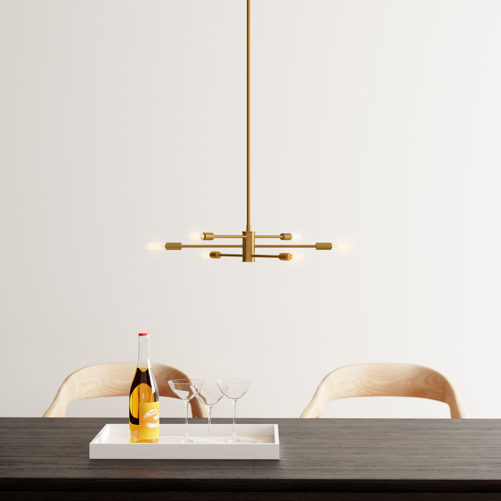 Jordy 6 - Light Dimmable Sputnik Chandelier, Warm Brass