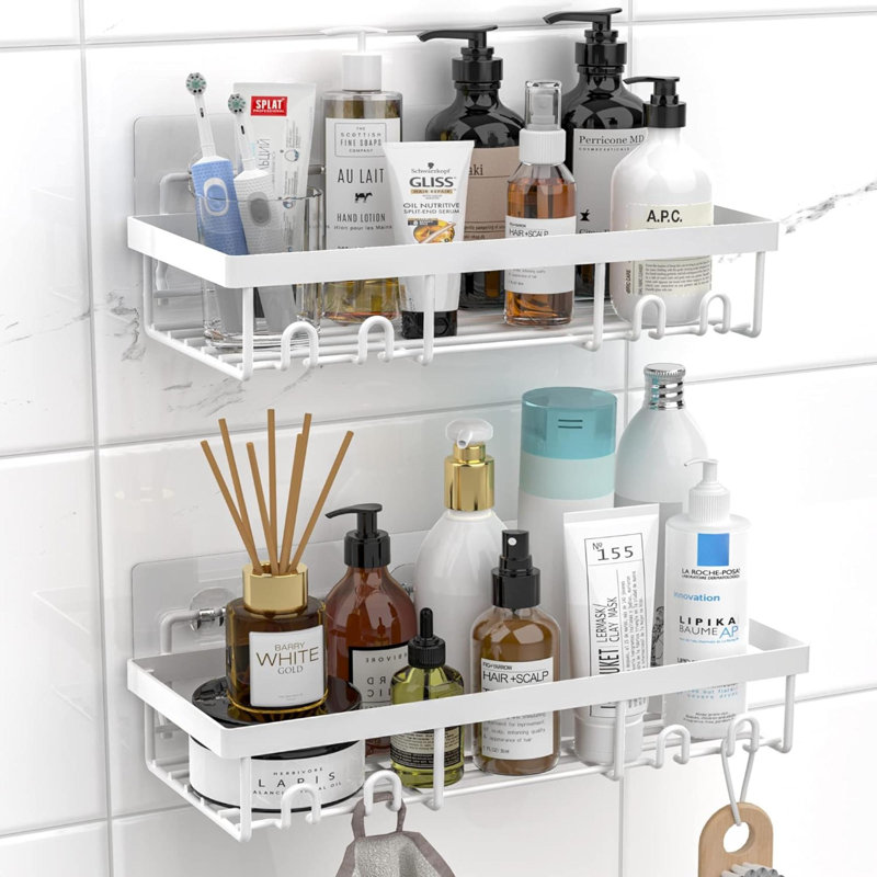 Shower Caddy Shelf Organizer Rack, Self Adhesive Black Bathroom Shelves Basket, Home Farmhouse Wall Inside Organization And Storage Decor Rv Accessories, First Camper Apartment Essentials