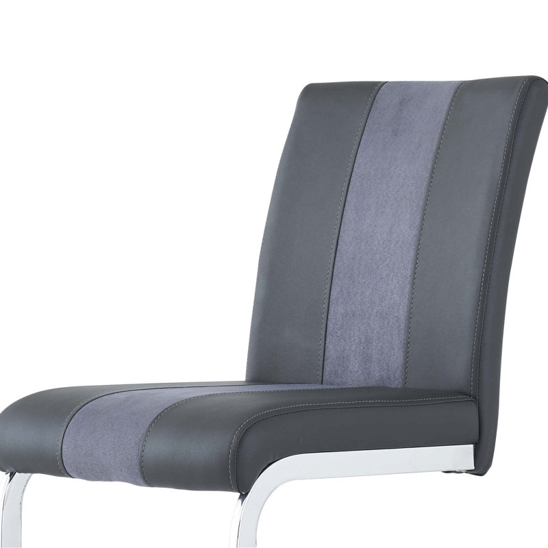 De 4 tabourets de bar gris - base argentée élégante, siège rembourré, pieds en L (4), repose-pieds en métal, repose-pieds avant, rembourrés, H 40 po, l 17 po, P 21 po, caractéristique de forme