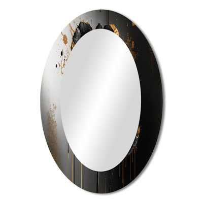 Black And Gold Crocus Floral Design II - Floral Oval Decorative Mirror On Metal