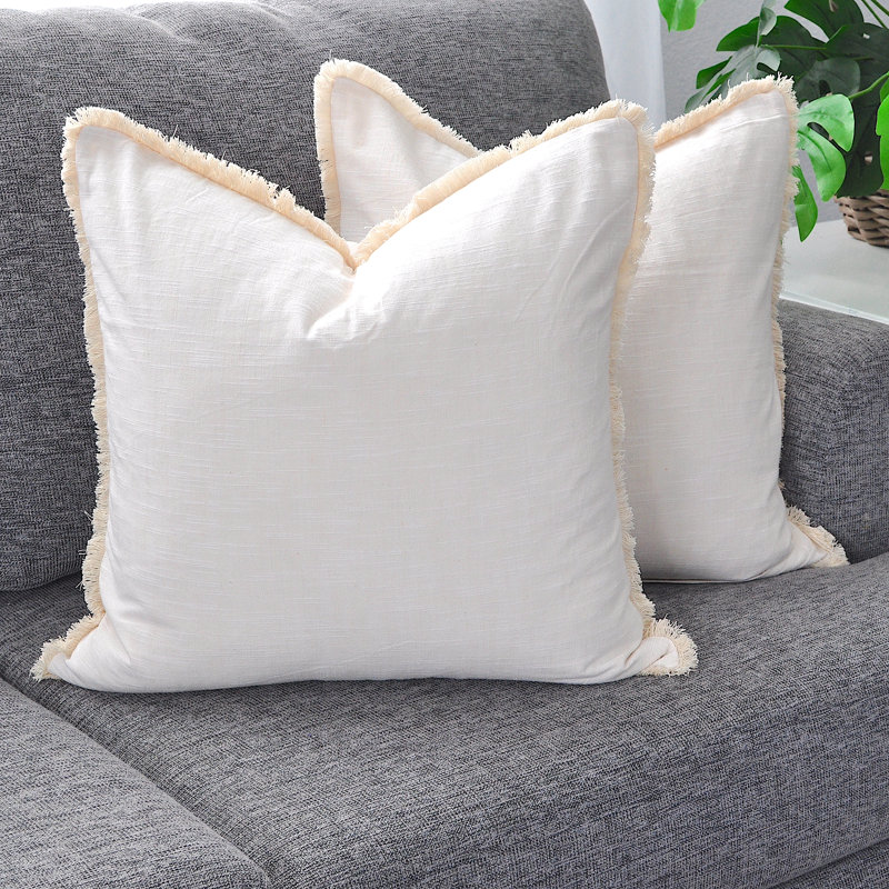 Housses de coussin en coton texturé / Housses de coussin modernes / Taies d'oreiller élégantes, Beige, Carré 18 po, Polyester