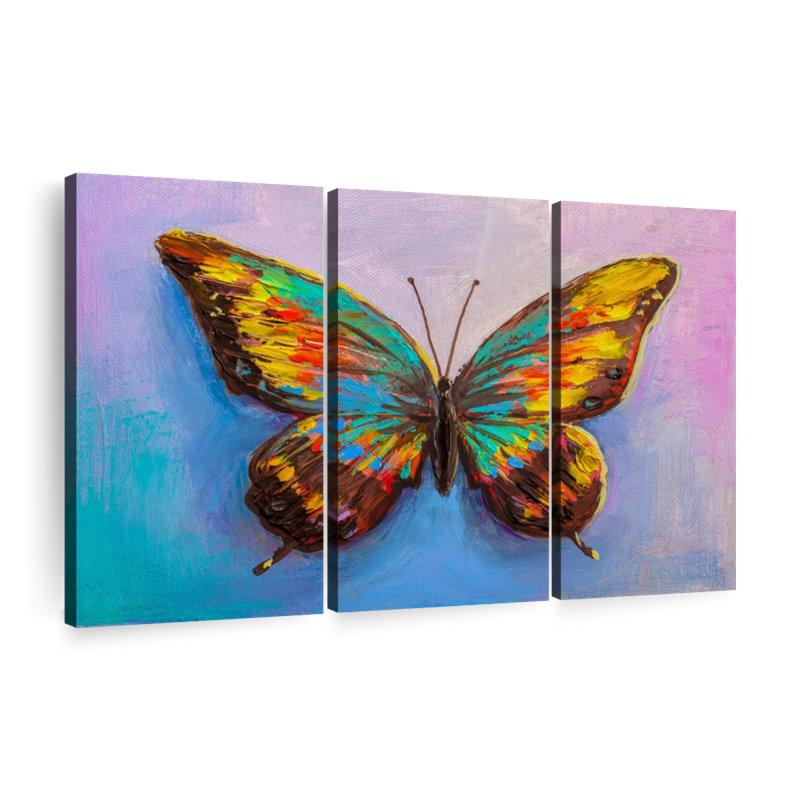 Impression sur toile multicolore papillon, H 42 po x l 65 po x P 1,25 po