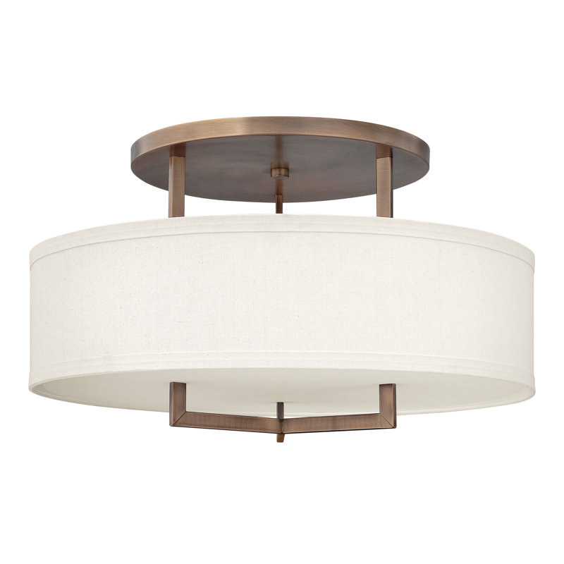 Hampton 3 - Light Shaded Drum Semi Flush Mount, Incandescent, 14.5" H x 26" W x 26" D, Brushed Bronze