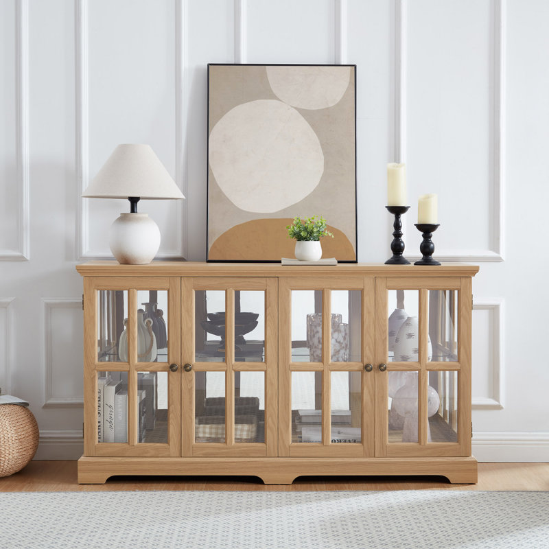 Vitrine à DEL à vitrine antique avec portes en verre, Chêne