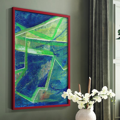 «Geometric in Cool I», reproduction encadrée - bois massif