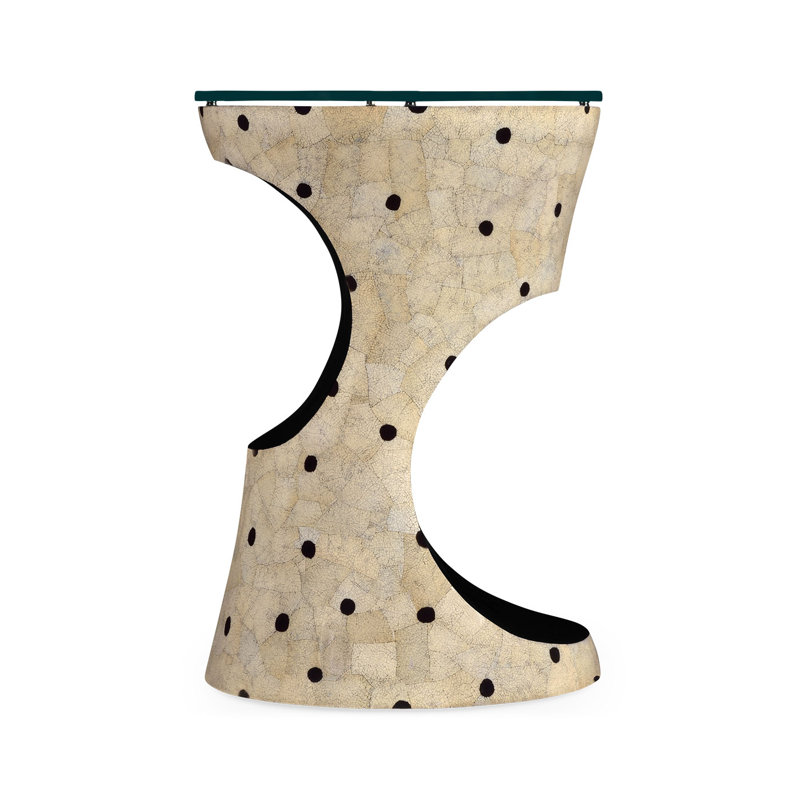 Eclectic Glass Drum End Table, Dalmatian Eggshell