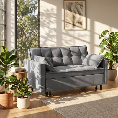 Everett 55" W x 33" D x 32.28" H Convertible Velvet Reclining Sleeper Sofa Bed