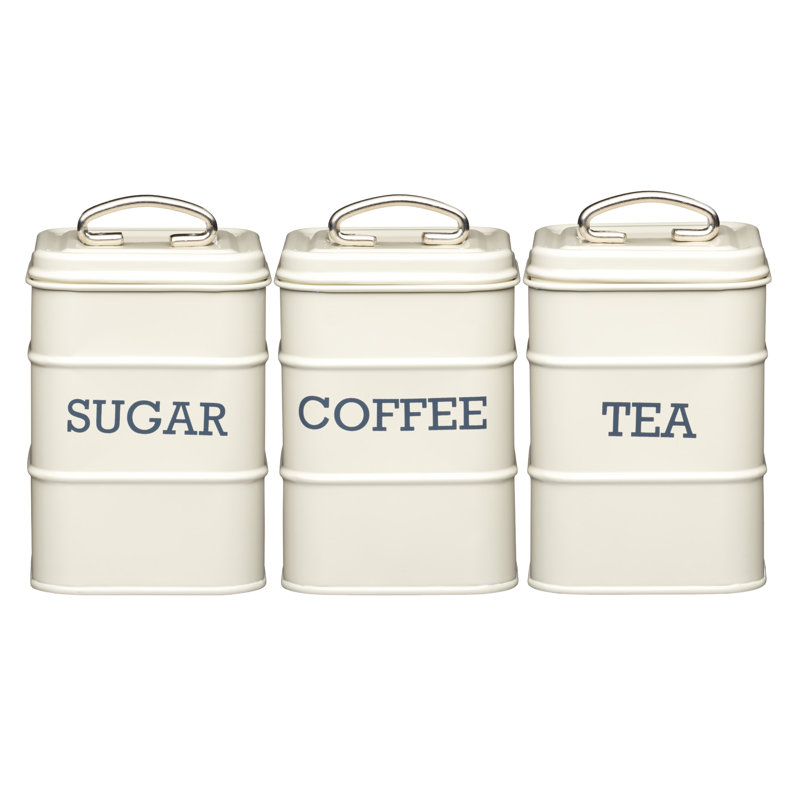 Living Nostalgia Coffee, Tea, and Sugar Canisters, Antique Cream