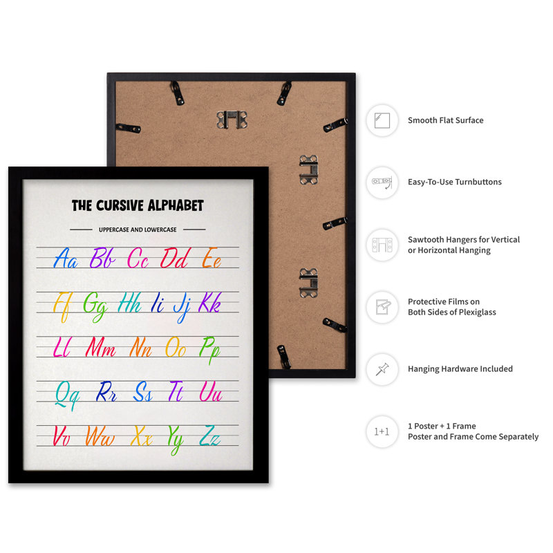 Alphabet cursif, Black Framed, Poster, 18"H x 24"W