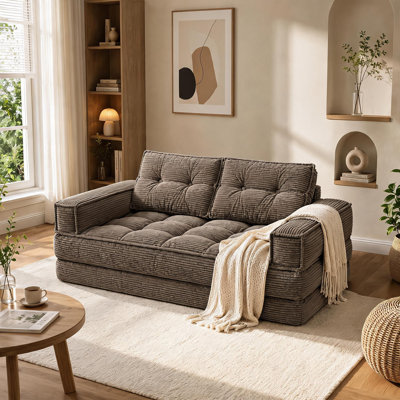 2‑Seat Modular Corduroy Floor Sofa with Chaise Lounge, Convertible Floor Couch for Living Room Bedroom Apartment