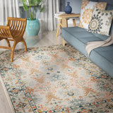 Vahakn Hand Tufted Wool/Cotton Oriental Rug in Orange/Ivory/Blue