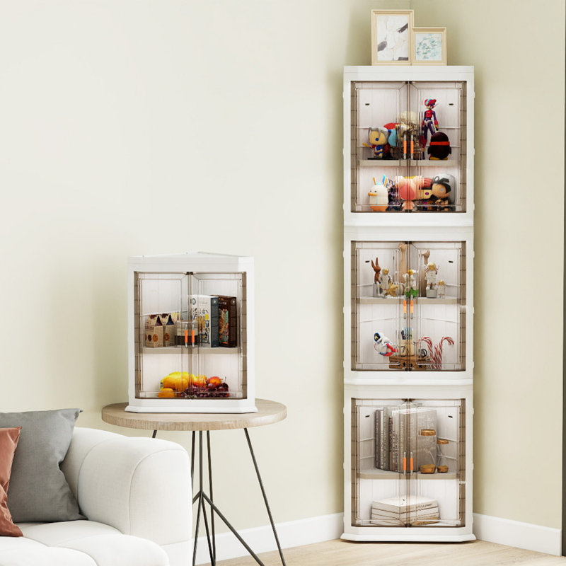Armoire de rangement d'angle à 90 ° avec tablettes réglables et plastique PP imperméable, organisateur de coin pour les petits espaces