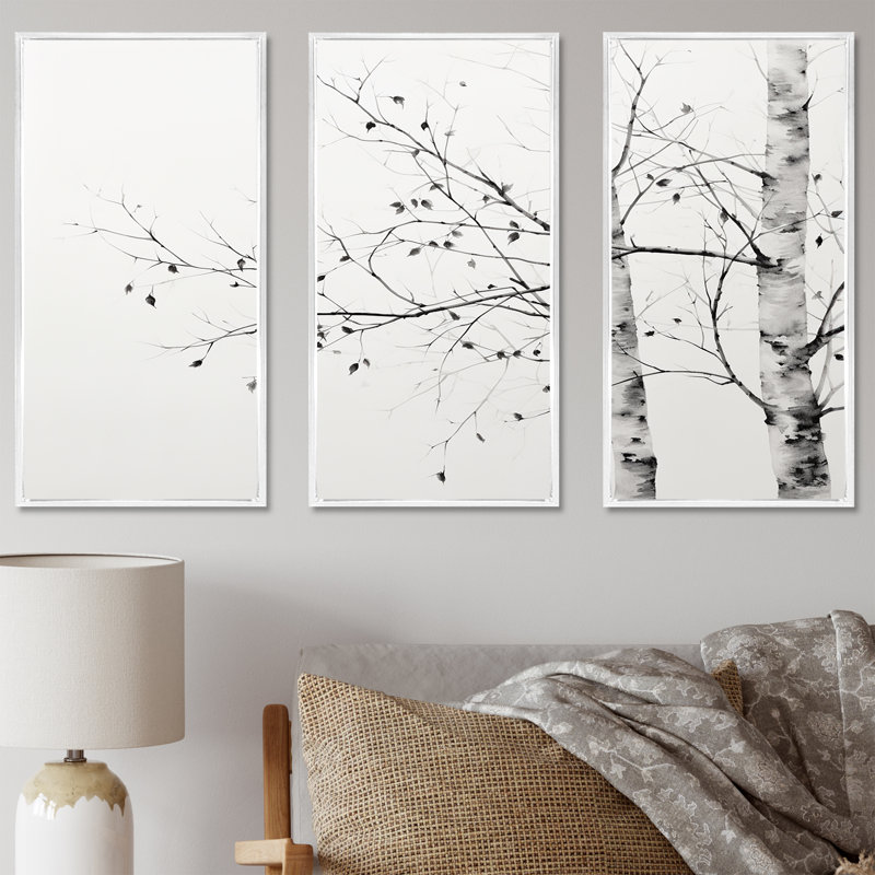 «Grey Minimalisme Tree Birch II - Tree Birch», ensemble de reproduction d'art mural, H 28 po x l 36 po x P 1 po