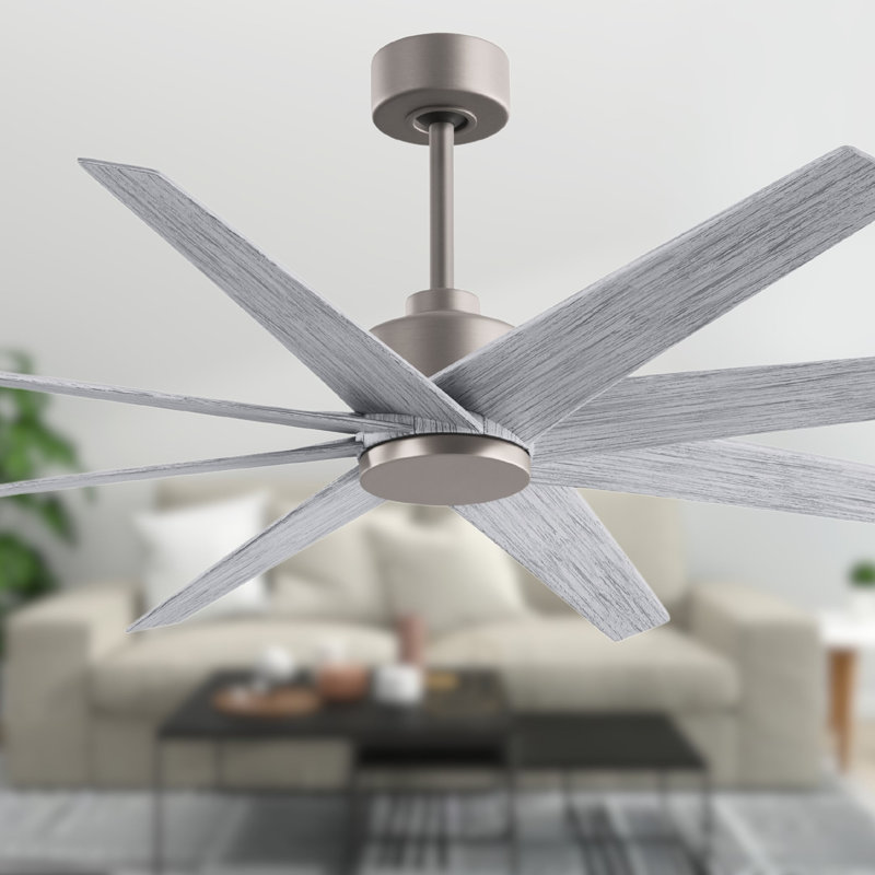 Ariella - Eight Blade Ceiling Fan - Brushed Brass Finish - Matte Black Blades, Barn Wood Tone, Brushed Nickel