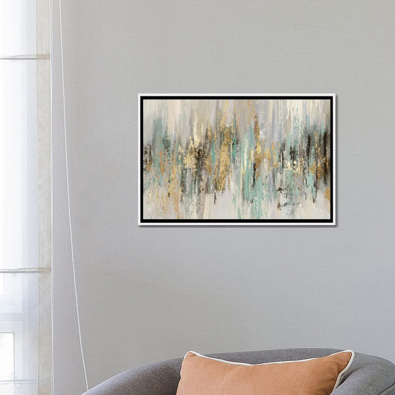 «Dripping Gold I» par Tom Reeves - reproduction imprimée, Toile avec cadre photo, H 18 po x l 26 po, Blanc