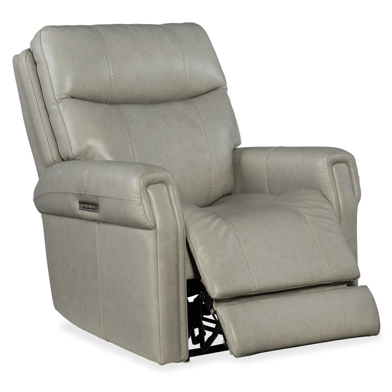 Callysta Power Recliner with Articulating Headrest & Lumbar Support, Cuir véritable gris