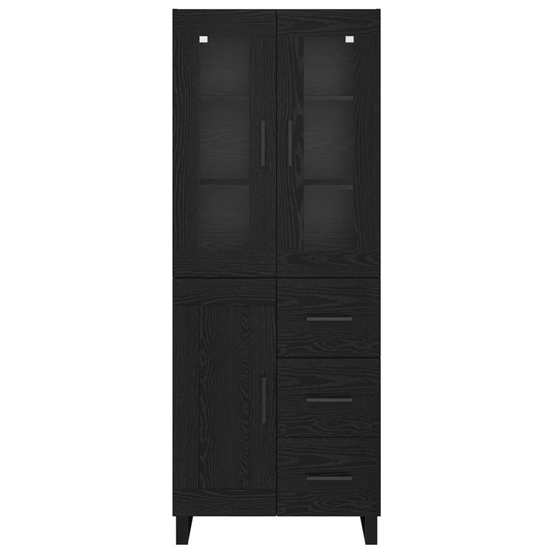  Highboard With Drawer 2 Pcs Old Wood Engineered Wood And Glass, Black Oak