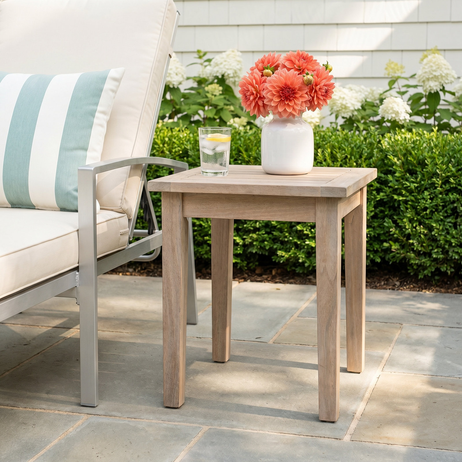 Amina 18" Acacia Patio Side Table