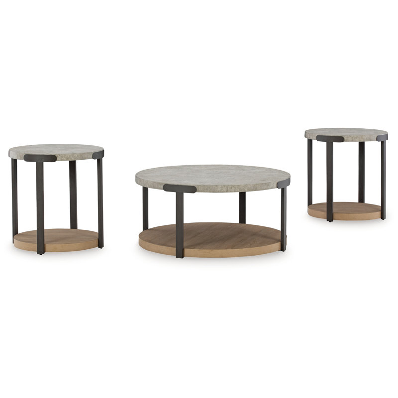 Ensemble de tables de bout 3 pièces avec plateau et roulettes gris