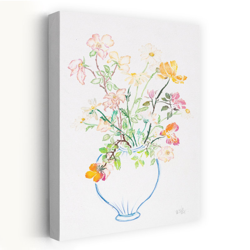 Art contemporain contemporain coloré délicat avec fleur rose délicate, H 60 po x l 40 po