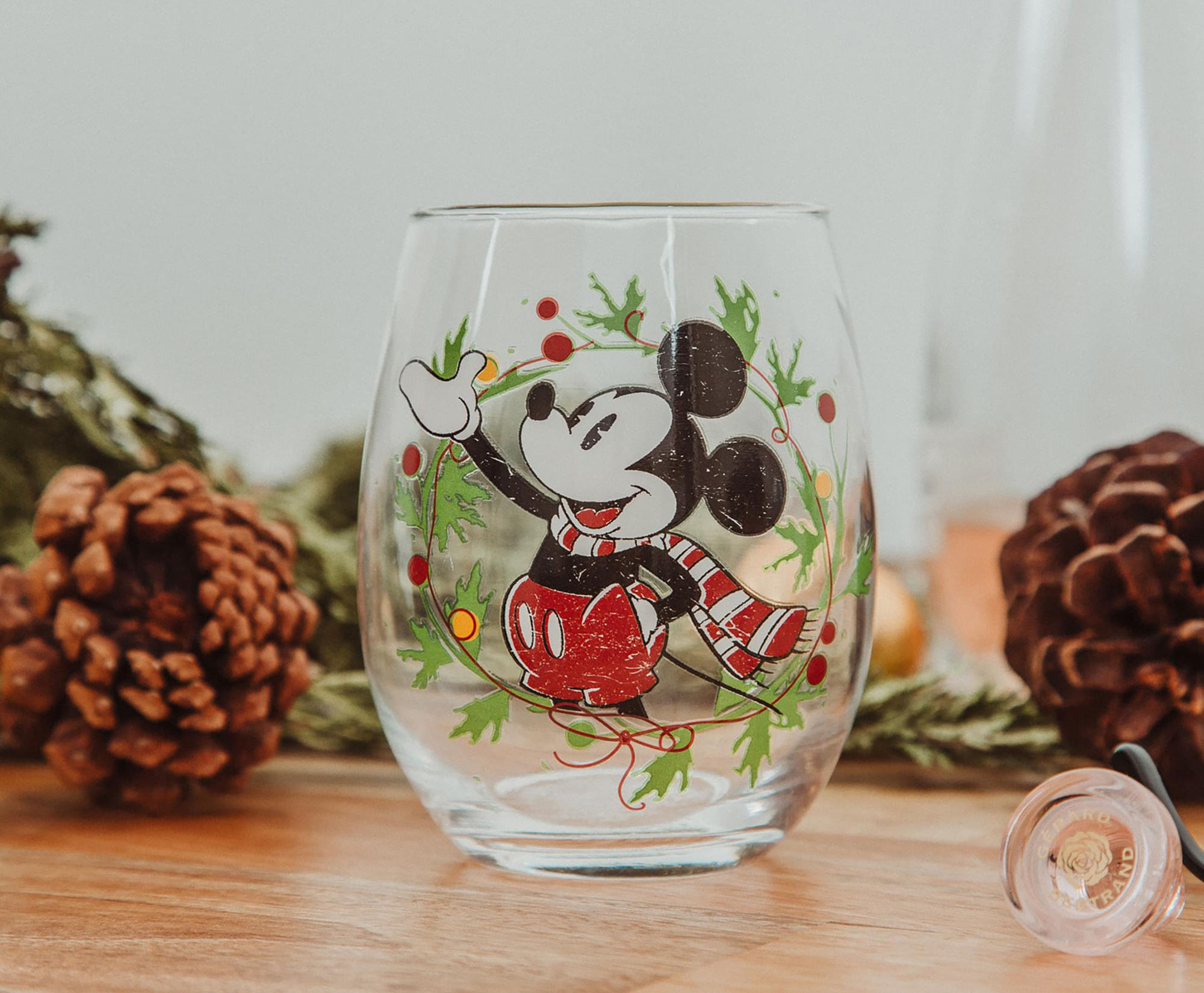 JoyJolt Disney Luxury Mickey Mouse Stemless Wine Glass, Set of 2
