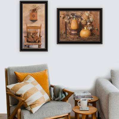 Transform Your Bedroom Atmosphere: Friends And Pumpkins Theme For A Cozy Space Wall Decor: Black Framed Art Modern Look