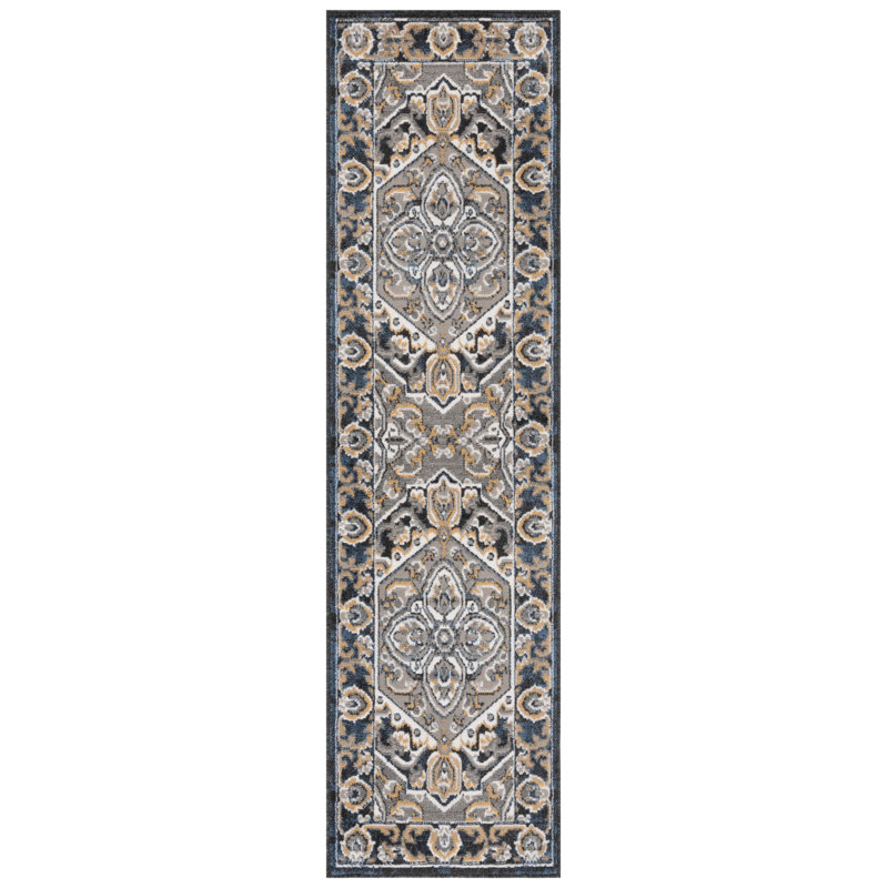 Tapis oriental gris en jute / sisal / polypropylène tissé à la machine Keresa, Tapis de couloir 2 pi 2 po x 8 pi