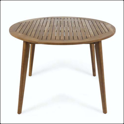 47.25" Round Acacia Wood Dining Table - Teak Finish, Modern Slatted Design