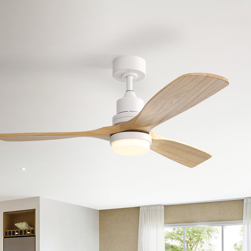Ventilateur de plafond à DEL standard Kemp, Blanc avec pales beiges