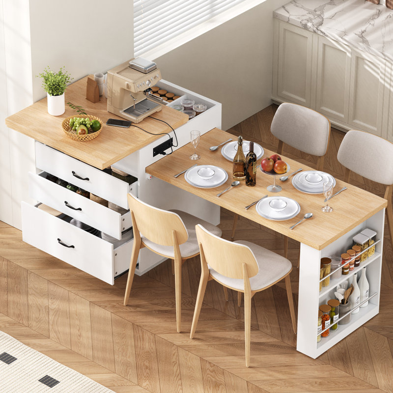 Îlot de cuisine avec roulettes Dawson, extensible, White;Antique Natural