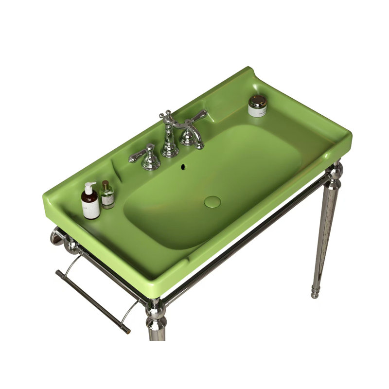 36 Inch Green Bathroom Ceramic Basin With 3 Pre-Drilled Holes (No Cabinet/Faucet) | Gift Idea, Natural