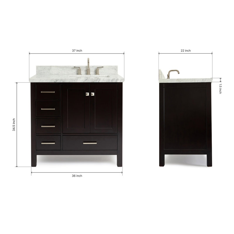 Cambridge 37'' W Single Vanity, Espresso, Carrara Marble, Brushed Nickel