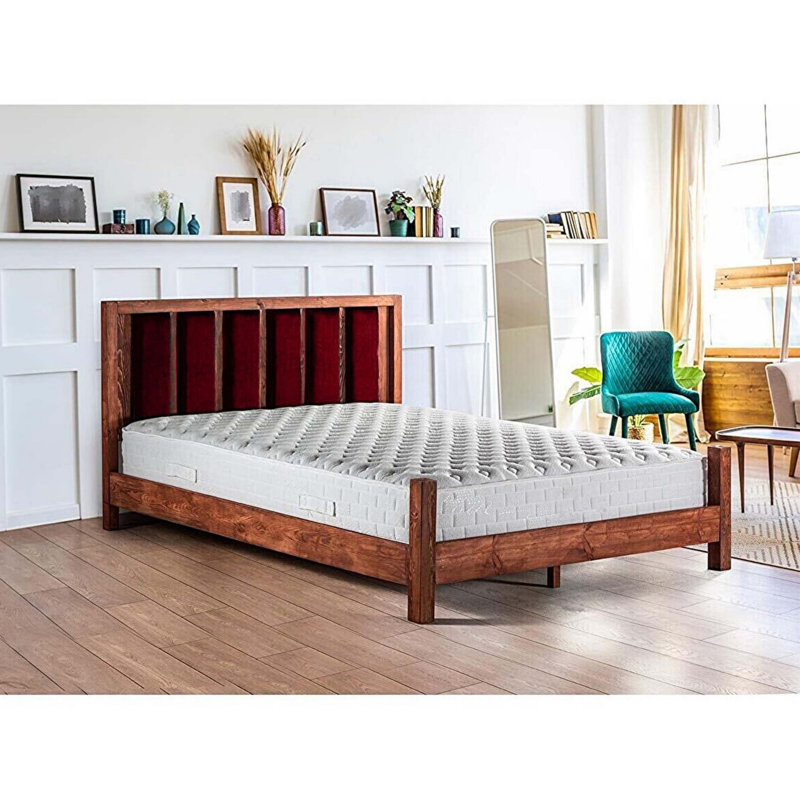 Lit en bois massif Kiron, 41 po x 83 po, Brun / rouge