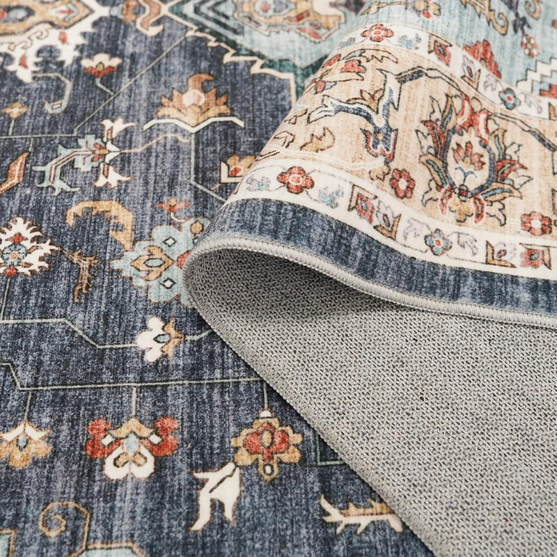 Washable Oriental Area Rug - Rugs for Living Room Soft Carpet for Bedroom Waterproof Floral Distressed Indoor Stain Resistant Non-Shedding Floor Carpets (Blue/Teal/Orange)