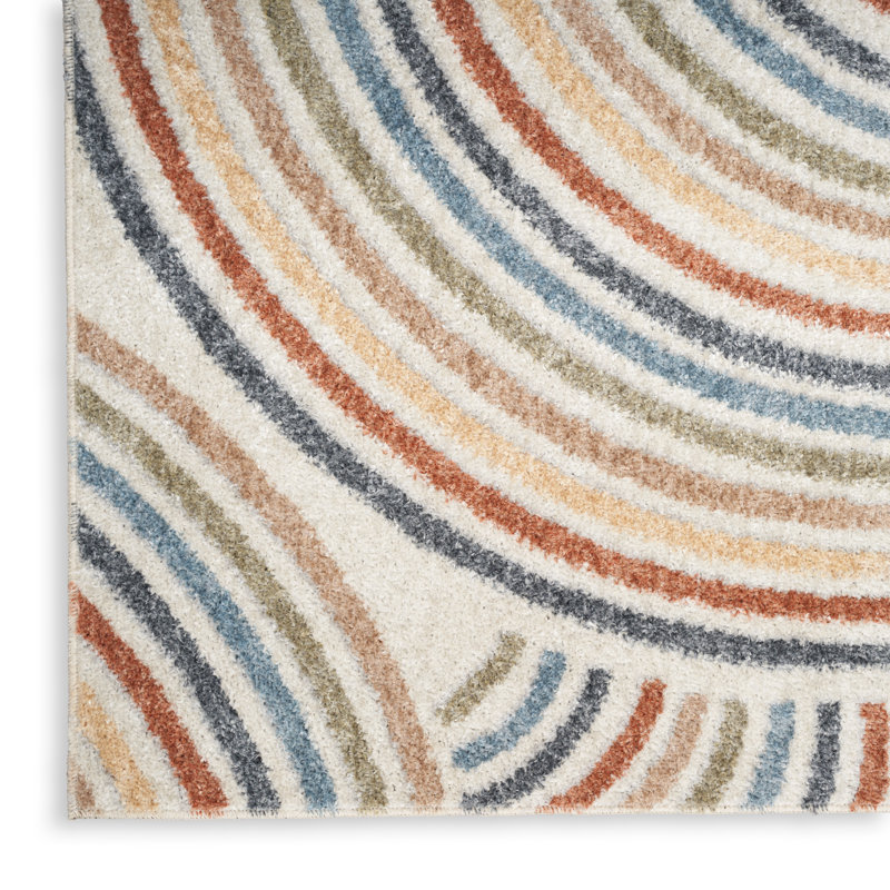 Aramus Machine Washable Abstract Ivory/Multi Rug, Rectangle 3'3" x 5'
