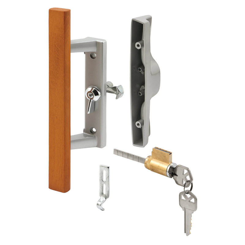 Gray Diecast Patio Door Handle Set with Wood Handle