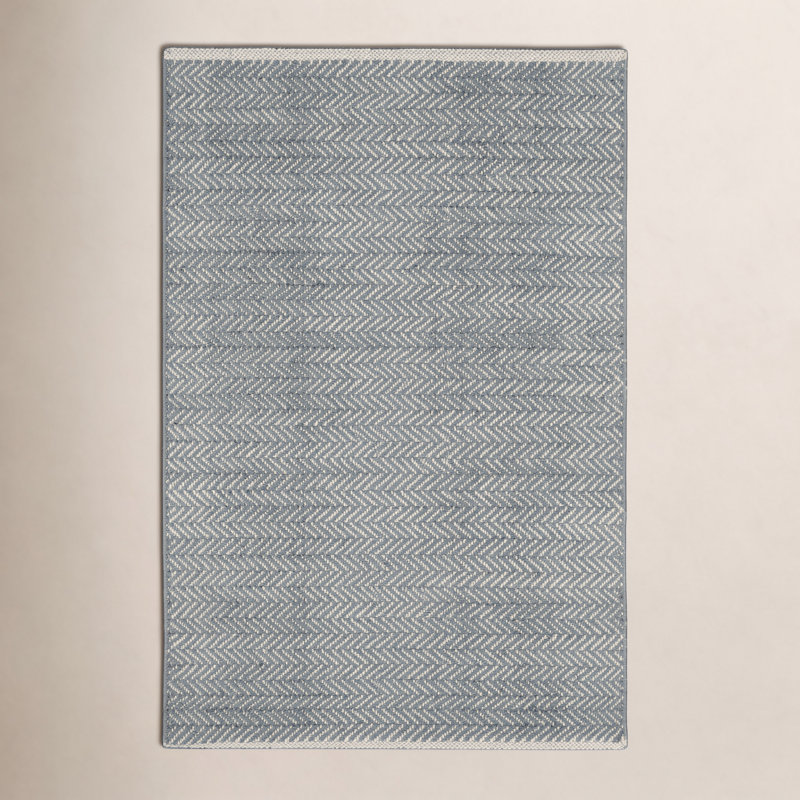 Herringbone Swedish Blue Handwoven Cotton Rug, Rectangle 3' x 5', Slate Gray